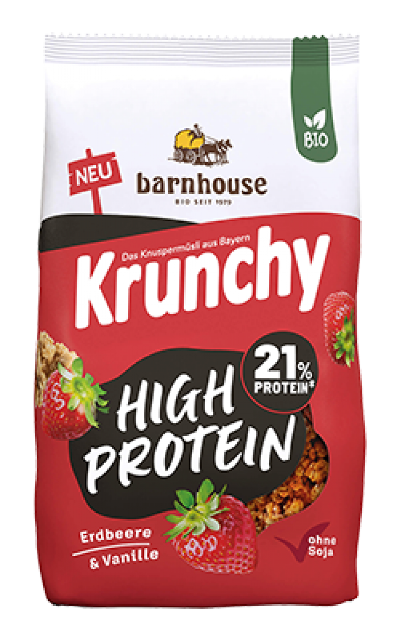 Krunchy high protein aardbei vanille bio 450g 